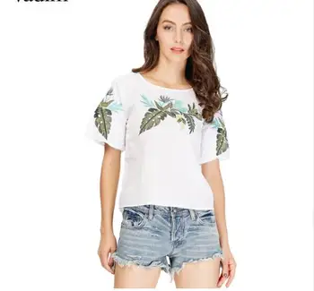 women elegant leaf embroidery shirts short sleeve o neck white blouse ladies summer casual tops blusas mujer DT107 
women elegant leaf embroidery shirts short sleeve o neck white blouse ladies summer casual tops blusas mujer DT107