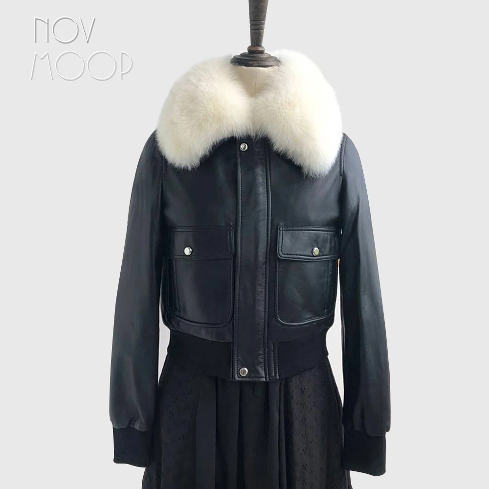 Winter women real fox fur collar genuine leather lambskin duck down coats jackets front patch pockets outwear casaco ropa LT2459 
Winter women real fox fur collar genuine leather lambskin duck down coats jackets front patch pockets outwear casaco ropa LT2459
