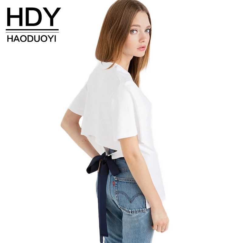 HDY Haoduoyi 2019 Fashion T-shirt Women Casual Hollow Out Short Sleeve Solid White O-neck Tops Preppy Bow Female Summer T-shirt
HDY Haoduoyi 2019 Fashion T-shirt Women Casual Hollow Out Short Sleeve Solid White O-neck Tops Preppy Bow Female Summer T-shirt
