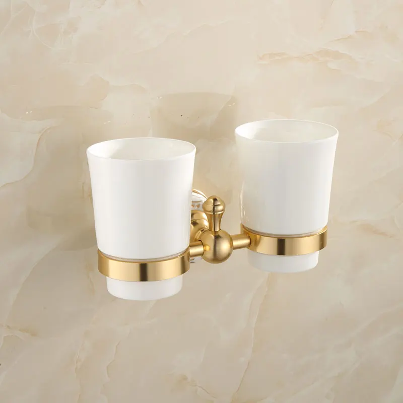 European Antique Gold Double Cups Brushed Bathroom Thumbler Aluminum& Ceramic Wall Mounted Bathroom Accessories Sets
European Antique Gold Double Cups Brushed Bathroom Thumbler Aluminum& Ceramic Wall Mounted Bathroom Accessories Sets