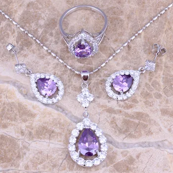 Purple Cubic Zirconia White CZ Silver Plated Jewelry Sets Earrings Pendant Ring Size 5 / 6 / 7 / 8 / 9 / 10 / 11 / 12 S0839
Purple Cubic Zirconia White CZ Silver Plated Jewelry Sets Earrings Pendant Ring Size 5 / 6 / 7 / 8 / 9 / 10 / 11 / 12 S0839