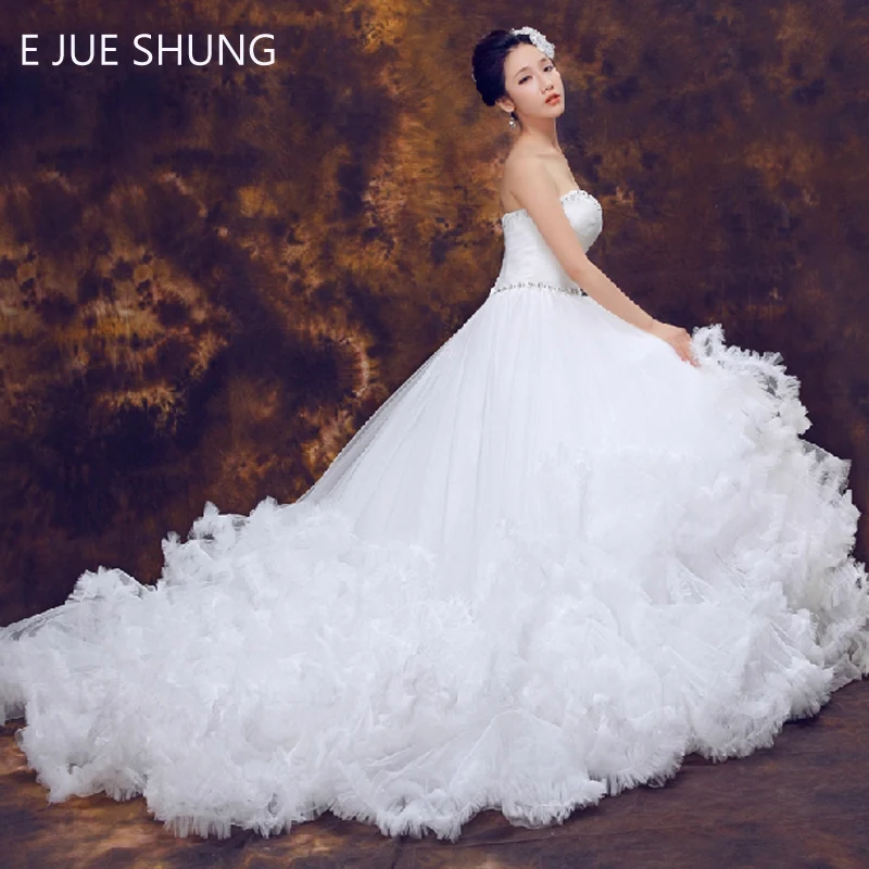 E JUE SHUNG White Tulle Clouds Wedding Dresses Tiered Lace Up Back Beaded Wedding Gowns trouwjurk
E JUE SHUNG White Tulle Clouds Wedding Dresses Tiered Lace Up Back Beaded Wedding Gowns trouwjurk
