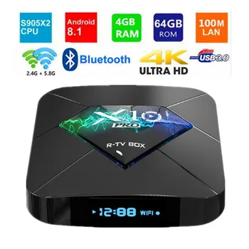

4GB RAM 64GB ROM R-TV BOX X10 PRO Android 8.1 TV Set Top Box Amlogic S905X2 Quad Core 2.4G/5.0G WiFi BT4.0 LAN 4K Media Player
