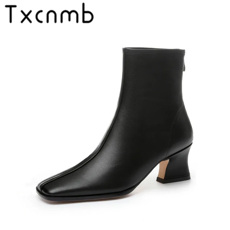 TXCNMB Cow Genuine Leather Women Ankle Boots Black Beige Color Zipper Boots High Heel Casual Ladies Shoes for Autumn
TXCNMB Cow Genuine Leather Women Ankle Boots Black Beige Color Zipper Boots High Heel Casual Ladies Shoes for Autumn