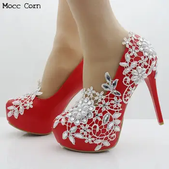 Red Flower Crystal Wedding Shoes Bridal Platform High Heels Rhinestone Lace Pumps Flowers Thin Heel Shoes Stiletto Party Pumps
Red Flower Crystal Wedding Shoes Bridal Platform High Heels Rhinestone Lace Pumps Flowers Thin Heel Shoes Stiletto Party Pumps