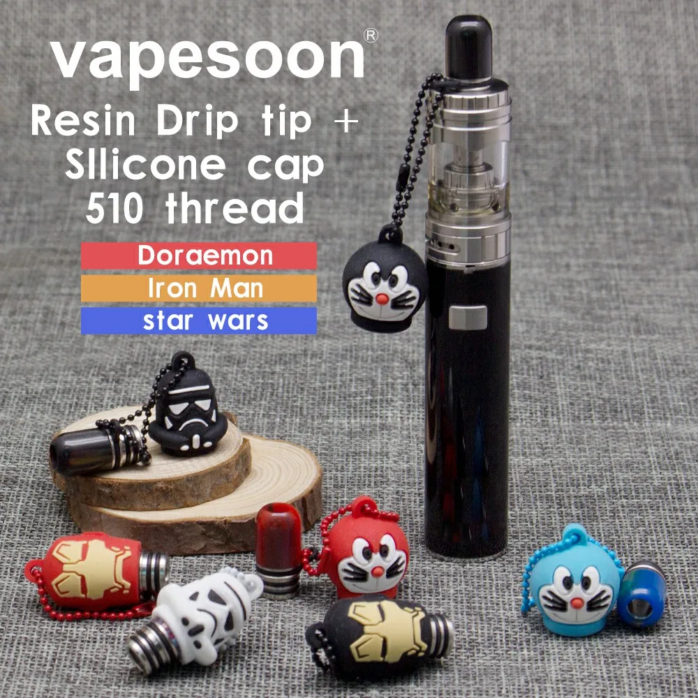 VapeSoon 510 Resin Drip Tip Silicone Cap Doraemon Iron Man Star Wars Stype Drip Tip For 510 Such As Melo 2 Toptank Mini
VapeSoon 510 Resin Drip Tip Silicone Cap Doraemon Iron Man Star Wars Stype Drip Tip For 510 Such As Melo 2 Toptank Mini