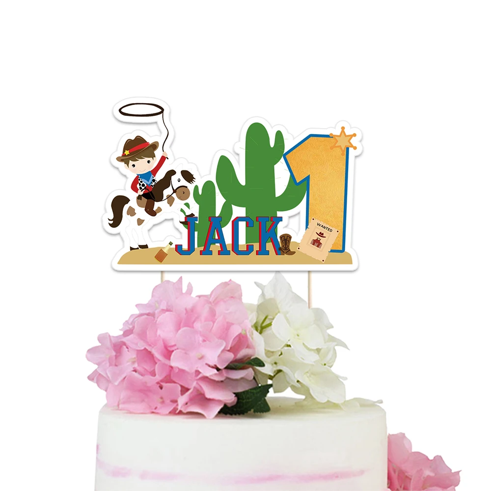 Cowboy Theme Party Paper Cake Topper Western Boys Horse Baby