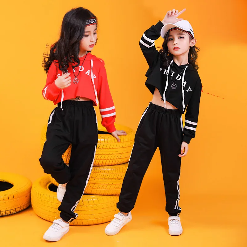 Children hip hop Crop top jogger pants Street jazz dance performance costume modern dance performance Suit Girls hip hop dance (6)