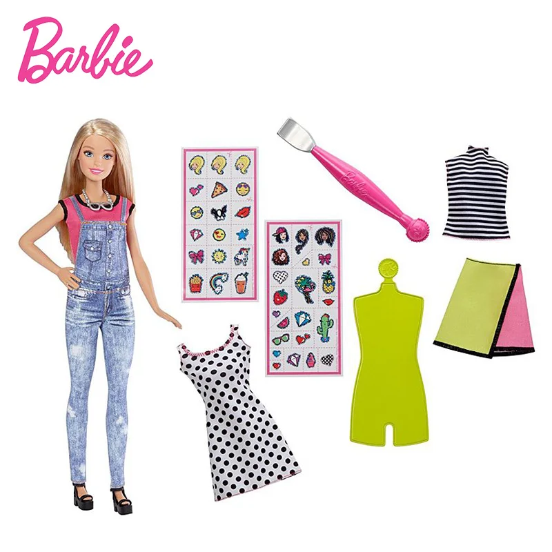 

Original Barbie Doll Toys Barbie DIY EMOJI Style Set with Dress Cloth Accessories Sticker Barbie Boneca Set Model Gift DYN93