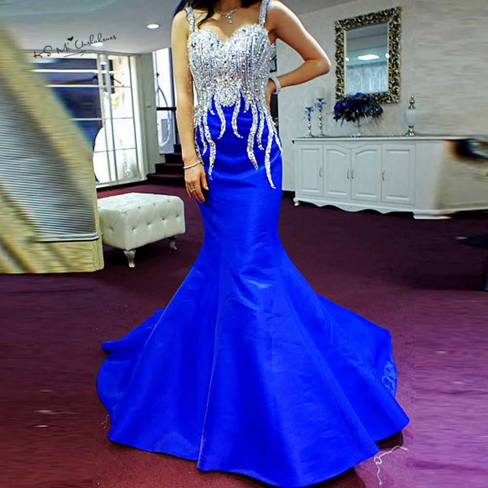 silver and royal blue gown