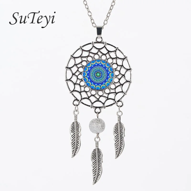 SUTEYI latest retro style blue mandala necklace yoga art round glass neck clothing pendant dreamcatcher jewelry wholesale DNE326
SUTEYI latest retro style blue mandala necklace yoga art round glass neck clothing pendant dreamcatcher jewelry wholesale DNE326