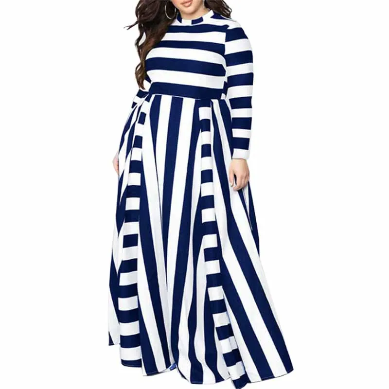 

2022 New Spring Summer Dress Women Striped Print Floor-Length Slim Dresses Female Long Sleeve Milk silk Lengthen Dresses G105