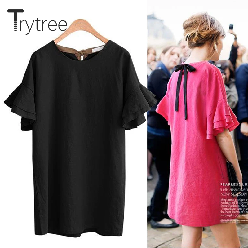 Trytree Summer Dress Women Casual Solid Dress Cascading Ruffle Sleeves t-shirt Dress Bow O-Neck Polyester Cotton Sleeve Dress
Trytree Summer Dress Women Casual Solid Dress Cascading Ruffle Sleeves t-shirt Dress Bow O-Neck Polyester Cotton Sleeve Dress