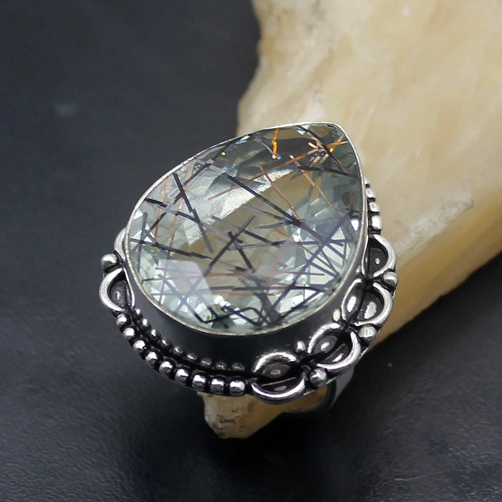 Vintage Solitaire Natural Black Rutilated Quartz 925 Sterling Silver Fashion Jewelry Wedding Band Ring Size 7 TF461
Vintage Solitaire Natural Black Rutilated Quartz 925 Sterling Silver Fashion Jewelry Wedding Band Ring Size 7 TF461