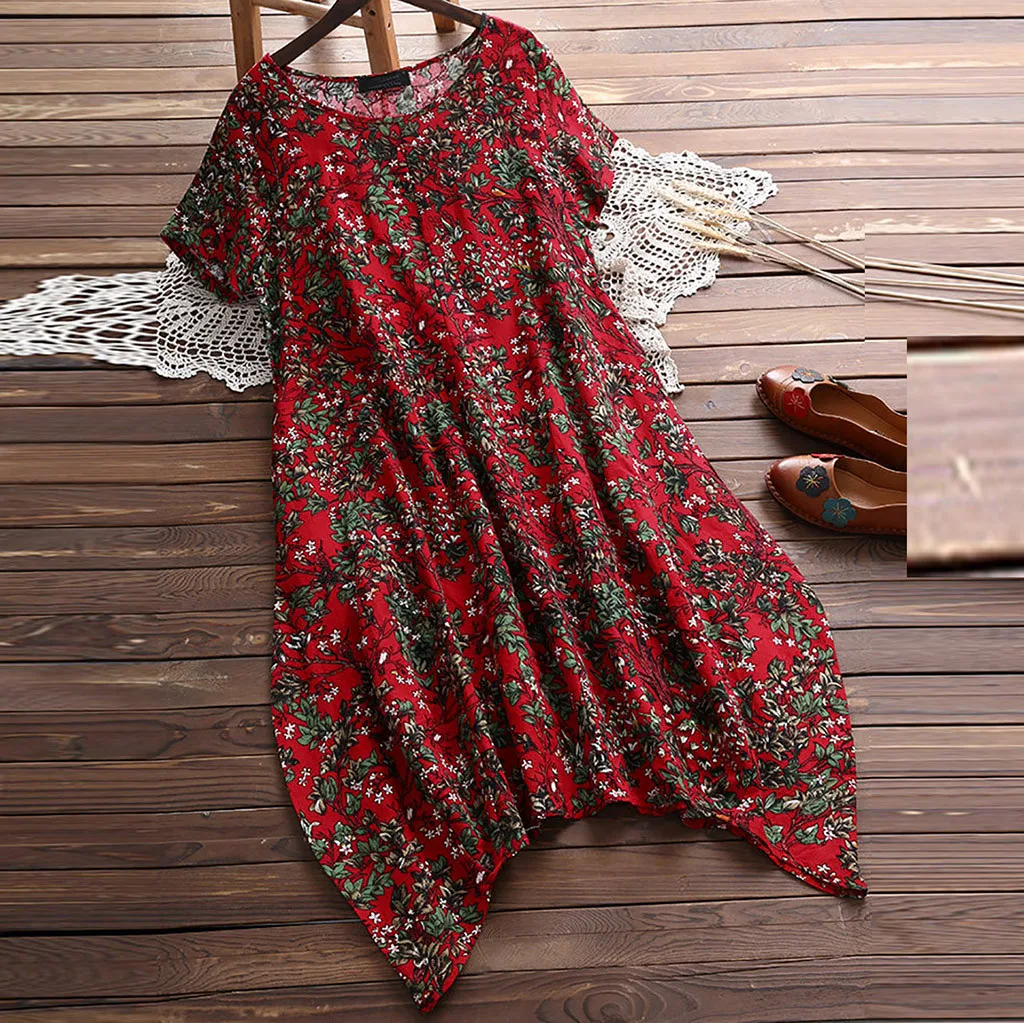 Womail Loose Floral Printed Design O-Neck Short Sleeve Polyester Material Summer Hot Beach Casual Dress Women 19APR02