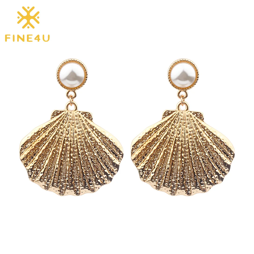 FINE4U E083 New Bohemia Jewelry Shell Drop Earrings For Women Pearl Dangle Earrings Luxury Gold Color Jewelry
FINE4U E083 New Bohemia Jewelry Shell Drop Earrings For Women Pearl Dangle Earrings Luxury Gold Color Jewelry