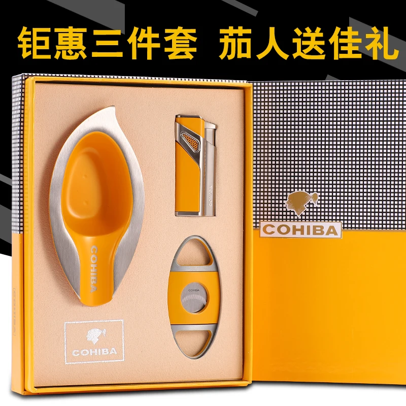 COHIBA Stainless Steel Sharp Golden Cigar Cutter & cigar ashtray & Metal Windproof Flame Gas Cigar Lighter gift
COHIBA Stainless Steel Sharp Golden Cigar Cutter & cigar ashtray & Metal Windproof Flame Gas Cigar Lighter gift