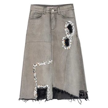 Summer Spring Casual Women European Style Sequined Irregular Ripped Hole Grey Denim Skirt , Female Woman High Waist Jeans Skirts
Summer Spring Casual Women European Style Sequined Irregular Ripped Hole Grey Denim Skirt , Female Woman High Waist Jeans Skirts