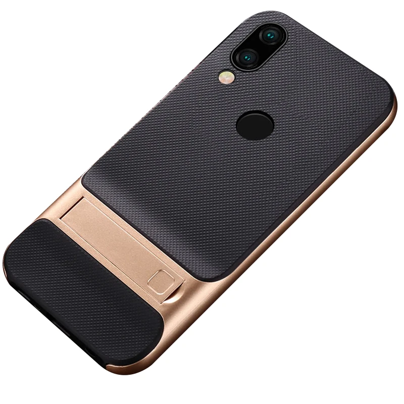 Чехол для Xiaomi Redmi Note 7 роскошный мягкий силиконовый + поликарбонатный с подставкой