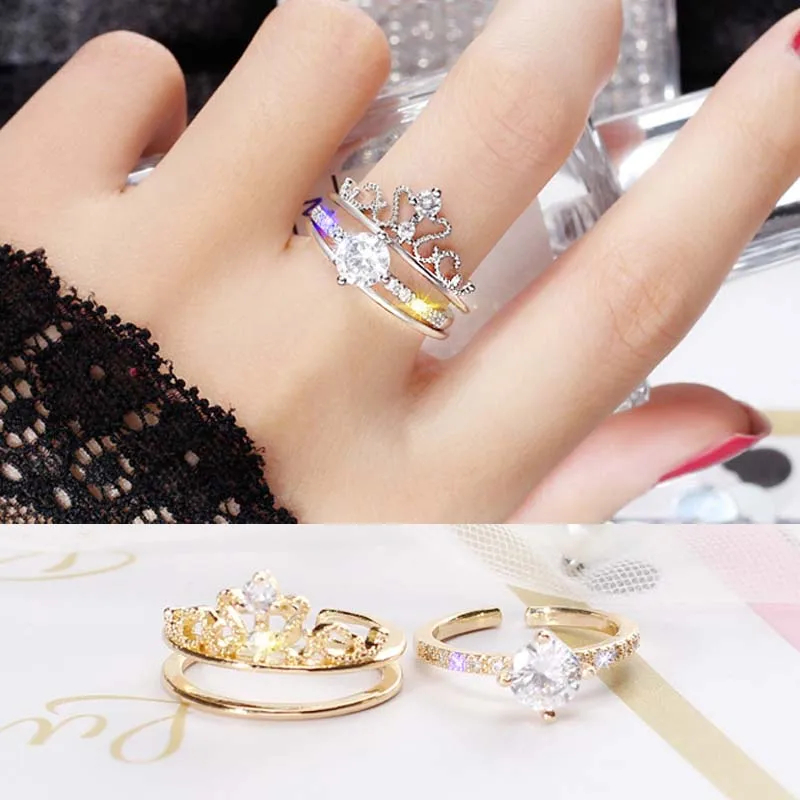 Double Layer Rhinestone Rings for Women Jewelry Crown Crystal Rose Gold Adjustable Female Finger Ring Party Wedding Bridal Bague
Double Layer Rhinestone Rings for Women Jewelry Crown Crystal Rose Gold Adjustable Female Finger Ring Party Wedding Bridal Bague
