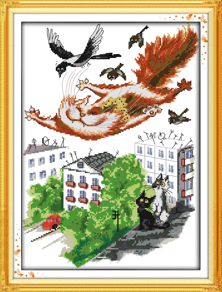 Joy Sunday Cat's flying in the sky как птицы вышивка крестиком наборы ручная работа с таблицей