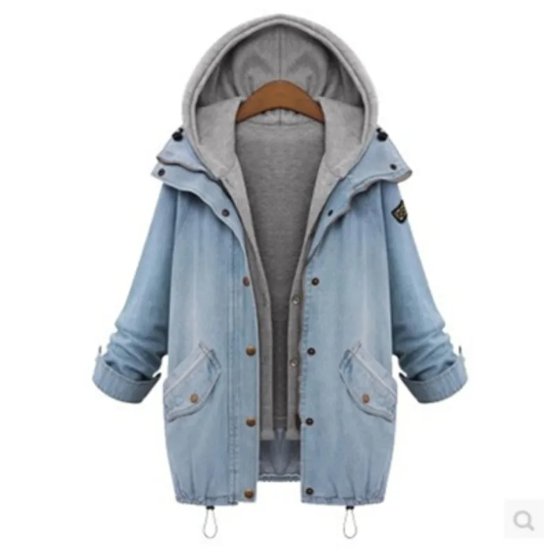 2019 Autumn Winter Europe Plus size new female loose hooded jean jacket slim thin 2-piece set denim jacket women coat LH135
2019 Autumn Winter Europe Plus size new female loose hooded jean jacket slim thin 2-piece set denim jacket women coat LH135