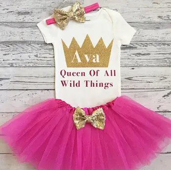 

Customize where the wild thing are birthday bodysuit onepiece cake mesh tutu romper Outfit Set baby shower party gifts