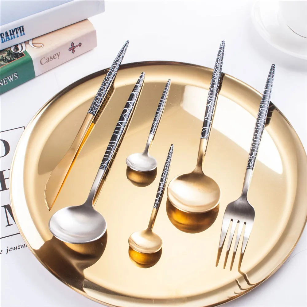 Luxury Black White Crack Pattern 304 Stainless Steel Tableware Dinnerware Sets Golden Silver Forks Knife Food Cutlery Sets 4/5pc
Luxury Black White Crack Pattern 304 Stainless Steel Tableware Dinnerware Sets Golden Silver Forks Knife Food Cutlery Sets 4/5pc