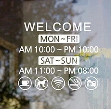 38*45cm Store shop glass window door service sign sticker adhesive warning poster welcome business time sign poster wall sticker
38*45cm Store shop glass window door service sign sticker adhesive warning poster welcome business time sign poster wall sticker