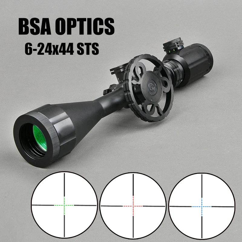 

BSA OPTICS STS 6-24x44 IR Rifle Scope Tactical Riflescope Side Big Wheel Parallax Adjust Optics Scope Sniper Hunting