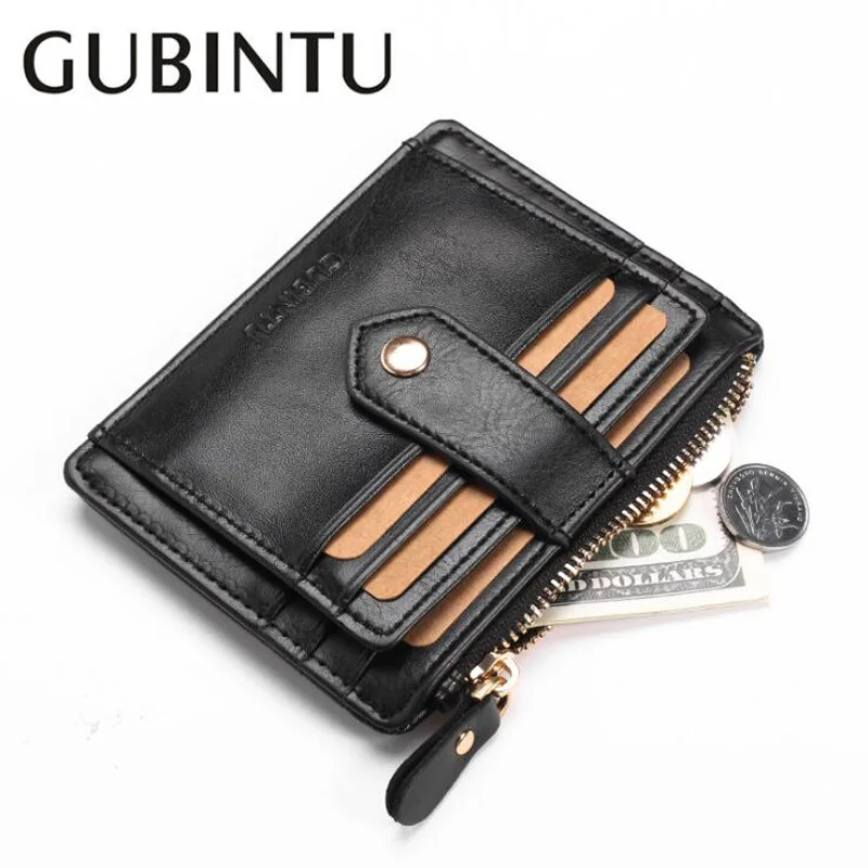 

Portable small wallet with coin pocket Men's leather purse credit card holder slim women money bag for male