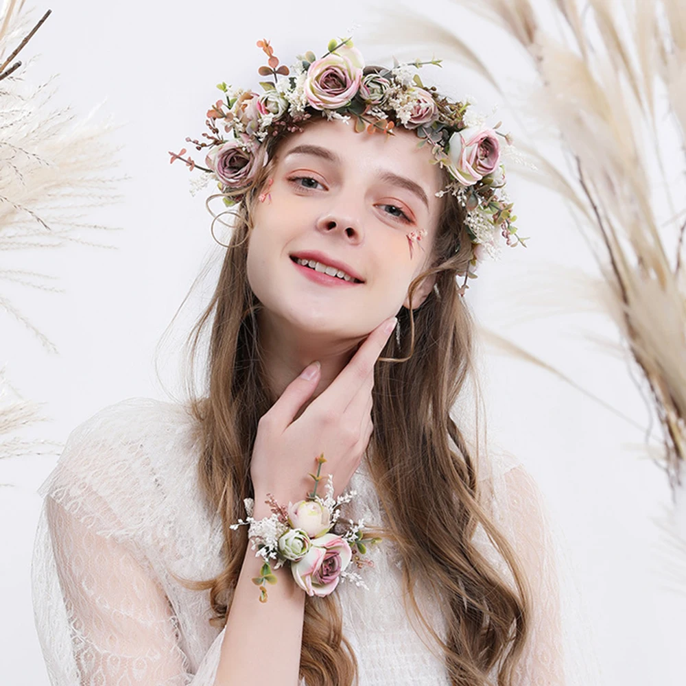 HIYONG Rose Flower Crown Set Hair Hoop Wedding Flower Crown Women Elastic Headband Boho Flower Crown Bridesmaid Bracelet Girls
HIYONG Rose Flower Crown Set Hair Hoop Wedding Flower Crown Women Elastic Headband Boho Flower Crown Bridesmaid Bracelet Girls