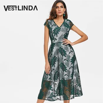 VESTLINDA Leaves Embroidered Midi A Line Dress Women Summer 2018 V Neck Short Sleeve Brief Casual Dress Ladies Vestido De Festa
VESTLINDA Leaves Embroidered Midi A Line Dress Women Summer 2018 V Neck Short Sleeve Brief Casual Dress Ladies Vestido De Festa