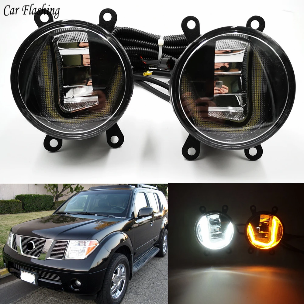 

3-IN-1 Functions Auto LED DRL Daytime Running Light Car Projector Fog Lamp with yellow signal For Nissan Pathfinder 2005-2015