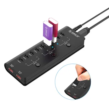 ORICO HF9US-2P-BK 9 Port USB Hubs and 2 Charging Port with Power Switch 12V 2.5A Power Adapter