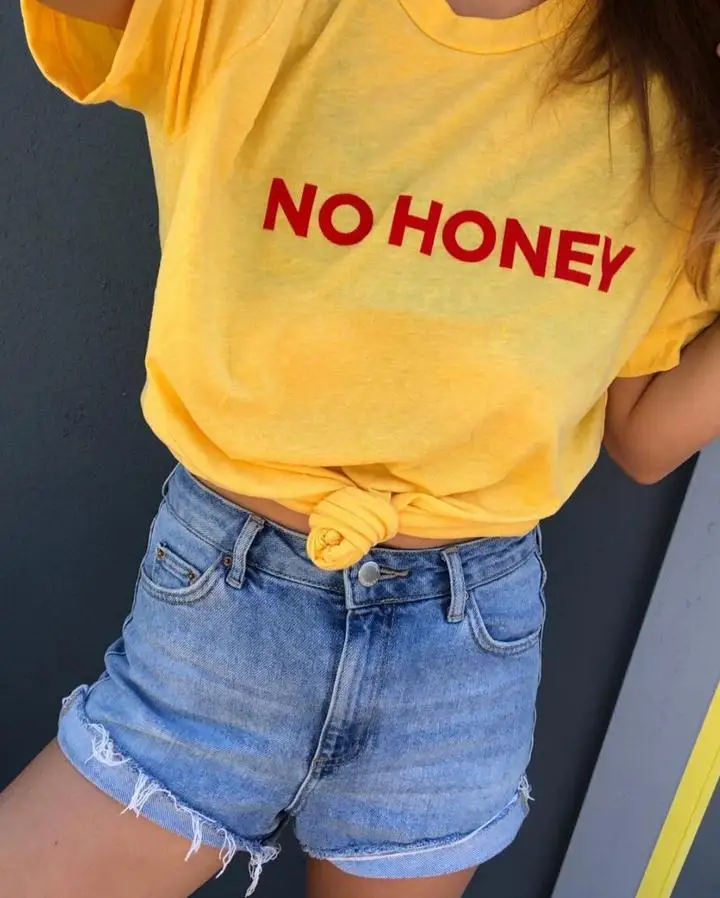 NO HONEY TEE Orange red letter print tshirt Women Funny Graphic t shirt tops girls short sleeve tumblr t-shirt drop ship | Женская
