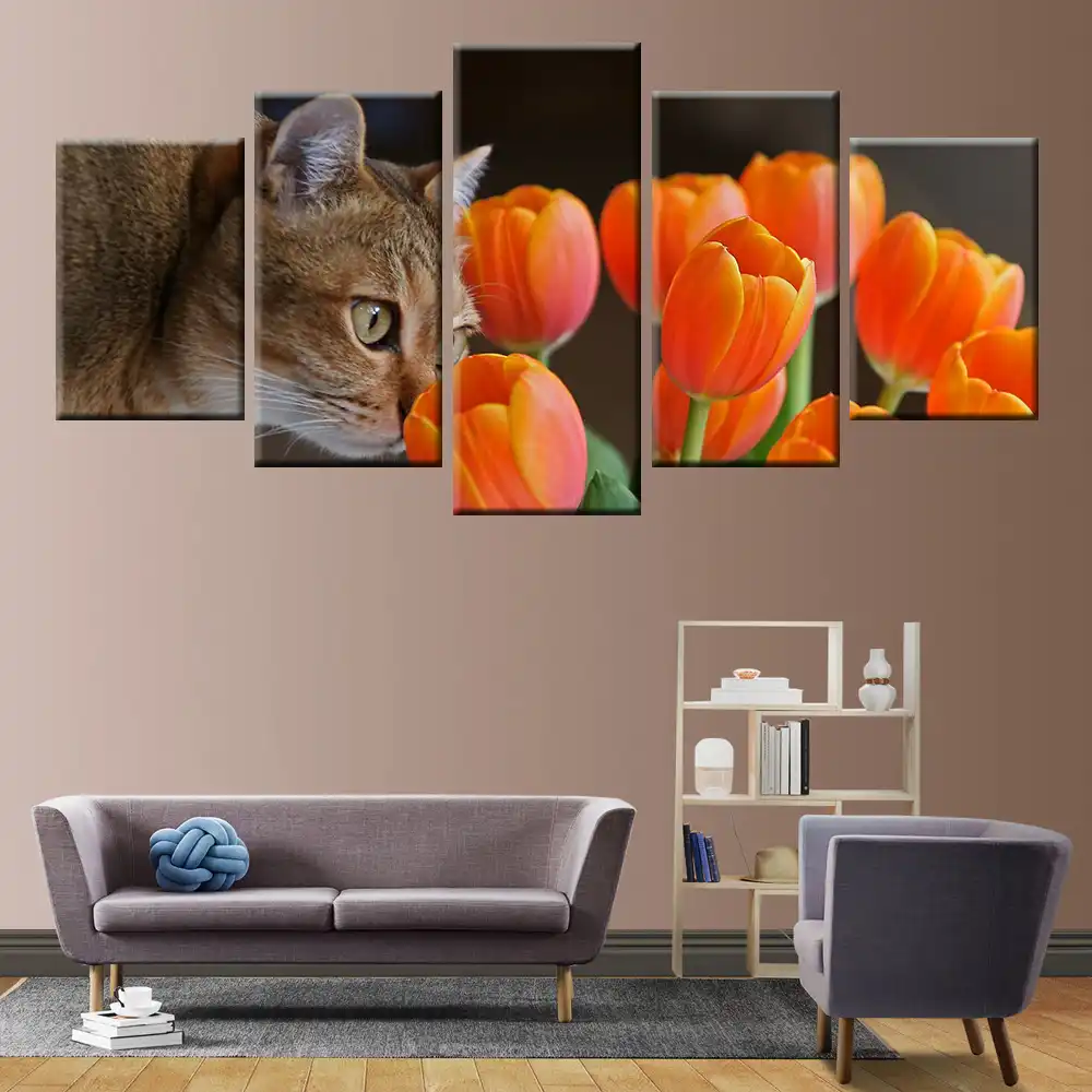5 Panel Hd Printing Modern Home Decoration Wall Art Cat Fish Poster Canvas Painting Children Room Bedroom Decoration Painting