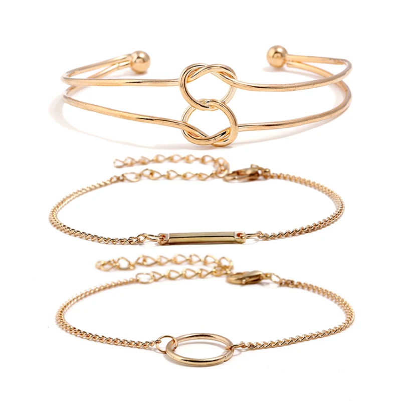 3 Pcs/set Women's Fashion Punk Bracelet Simple Double Knot Loop Metal Chain Bracelet Bohemian Retro Jewelry Accessories
3 Pcs/set Women's Fashion Punk Bracelet Simple Double Knot Loop Metal Chain Bracelet Bohemian Retro Jewelry Accessories