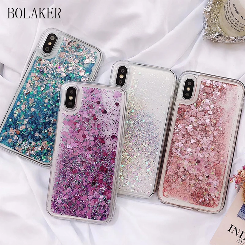 

BLAKER Love Heart Liquid Quicksand Case For Samsung S7 Edge S10 S9 Plus J3 J5 J7 (2017) EU For iPhone XR XS MAX Soft Cases Bag