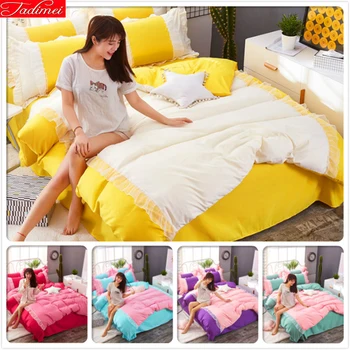 Yellow White Lace Ruffled Pirncess Bedding Set 3pcs/4pcs Bed Linens Soft Cotton Bedspreads 1.35m 1.5m 1.8m 2m Duvet Cover Single 
Yellow White Lace Ruffled Pirncess Bedding Set 3pcs/4pcs Bed Linens Soft Cotton Bedspreads 1.35m 1.5m 1.8m 2m Duvet Cover Single