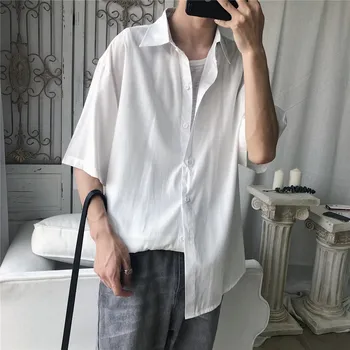 2019 Summer Men's Slim Fit Male Short Sleeve White Shirt 4 Color Fashion Trend Blue/black/pink Color Lapel Collar Shirts M-XL
2019 Summer Men's Slim Fit Male Short Sleeve White Shirt 4 Color Fashion Trend Blue/black/pink Color Lapel Collar Shirts M-XL