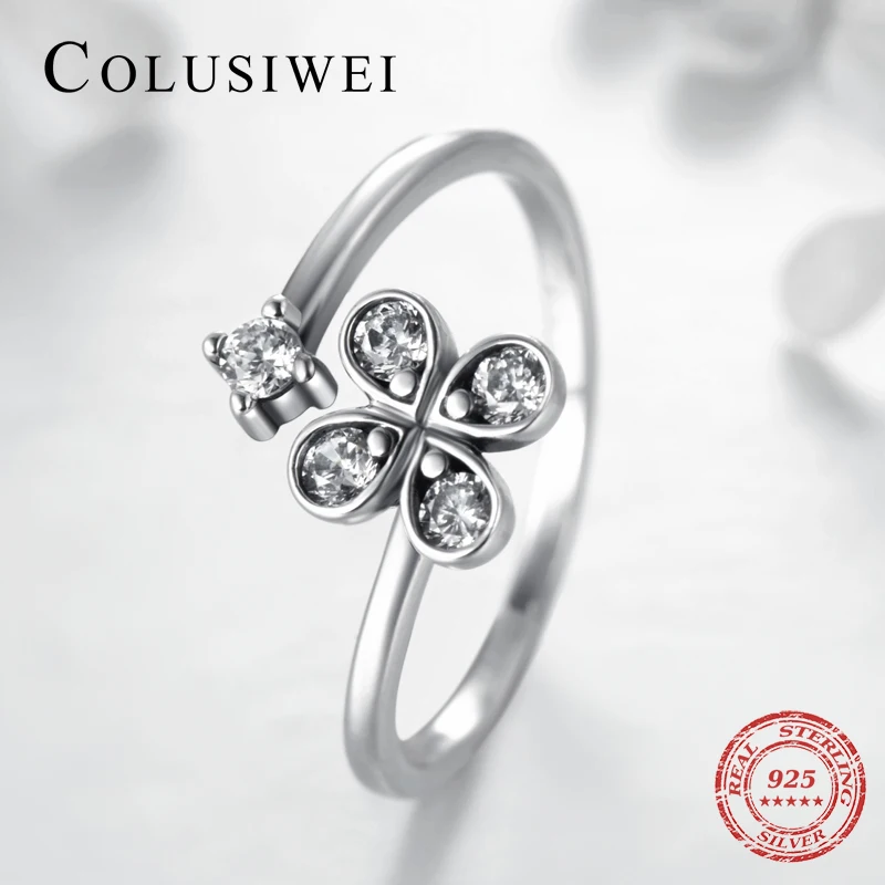Colusiwei Shining Four Leaf Clover Flower Ring 925 Sterling Silver Adjustable Clear Zircon Lucky Fashion Rings For Women Jewelry 
Colusiwei Shining Four Leaf Clover Flower Ring 925 Sterling Silver Adjustable Clear Zircon Lucky Fashion Rings For Women Jewelry