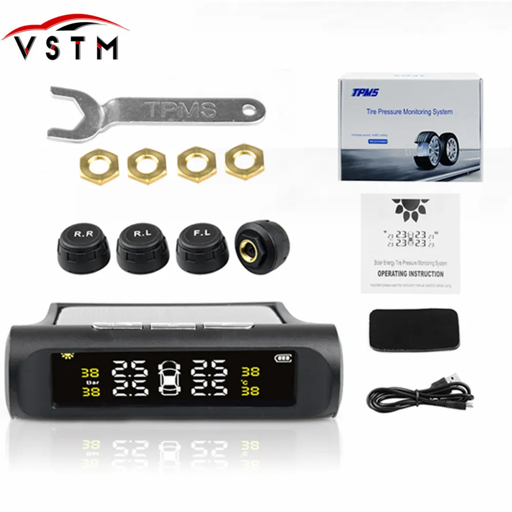 Car TPMS Tire Pressure Monitoring System Solar Charging Digital LCD Display Auto Alarm System Wireless With 4 External Sensors
Car TPMS Tire Pressure Monitoring System Solar Charging Digital LCD Display Auto Alarm System Wireless With 4 External Sensors