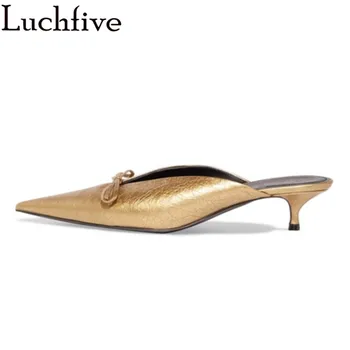 Fashion Design gold silver genuine leather slippers pointed toe kitten heel bowtie buttlerfly knot mules sandals women shoes
Fashion Design gold silver genuine leather slippers pointed toe kitten heel bowtie buttlerfly knot mules sandals women shoes