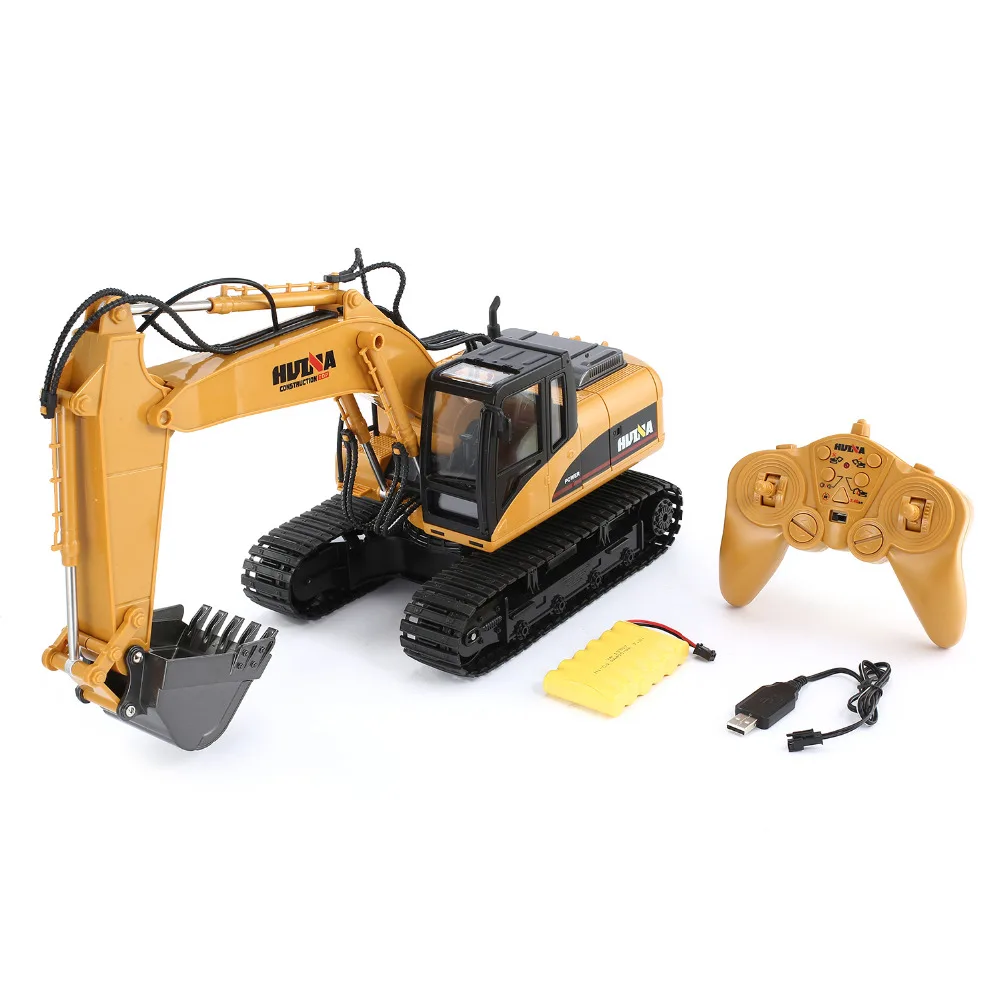 

HuiNa 1550 RC Crawler Kit 15 Channel 2.4G 1/14 RC Metal Excavator Charging RC Car With Battery RC Alloy Excavator RTR For kids