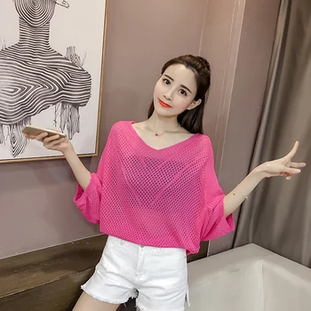 2020 Women Summer Loose Bat Sleeve Hollow Out V-neck Knitting Sweater Shirt Lady Plus Size Maxi Tops Pullovers Tees Streetwear
2020 Women Summer Loose Bat Sleeve Hollow Out V-neck Knitting Sweater Shirt Lady Plus Size Maxi Tops Pullovers Tees Streetwear