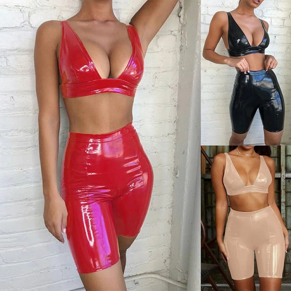 Women Matching sets 2 piece outfits for women Sexy sweatsuit Shiny PU leather two-piece set top and pants Ropa de mujer 2019
Women Matching sets 2 piece outfits for women Sexy sweatsuit Shiny PU leather two-piece set top and pants Ropa de mujer 2019