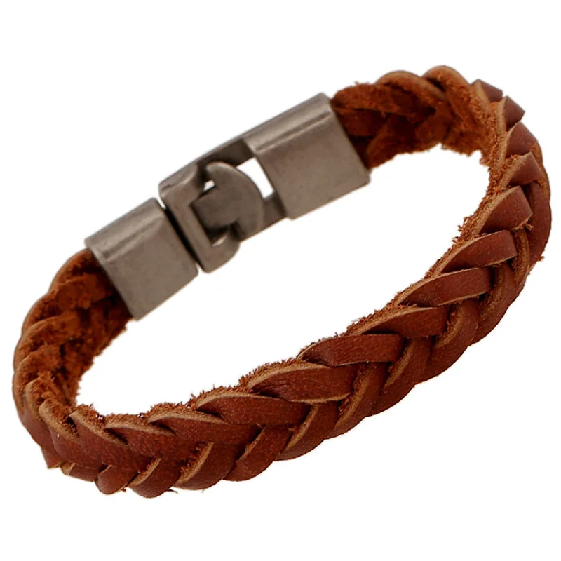 Leather Bracelet Jewelry Handmade Weave Bangle Wristband Brown Metal Hook Mens Bracelets Accessories Simple Pattern
Leather Bracelet Jewelry Handmade Weave Bangle Wristband Brown Metal Hook Mens Bracelets Accessories Simple Pattern