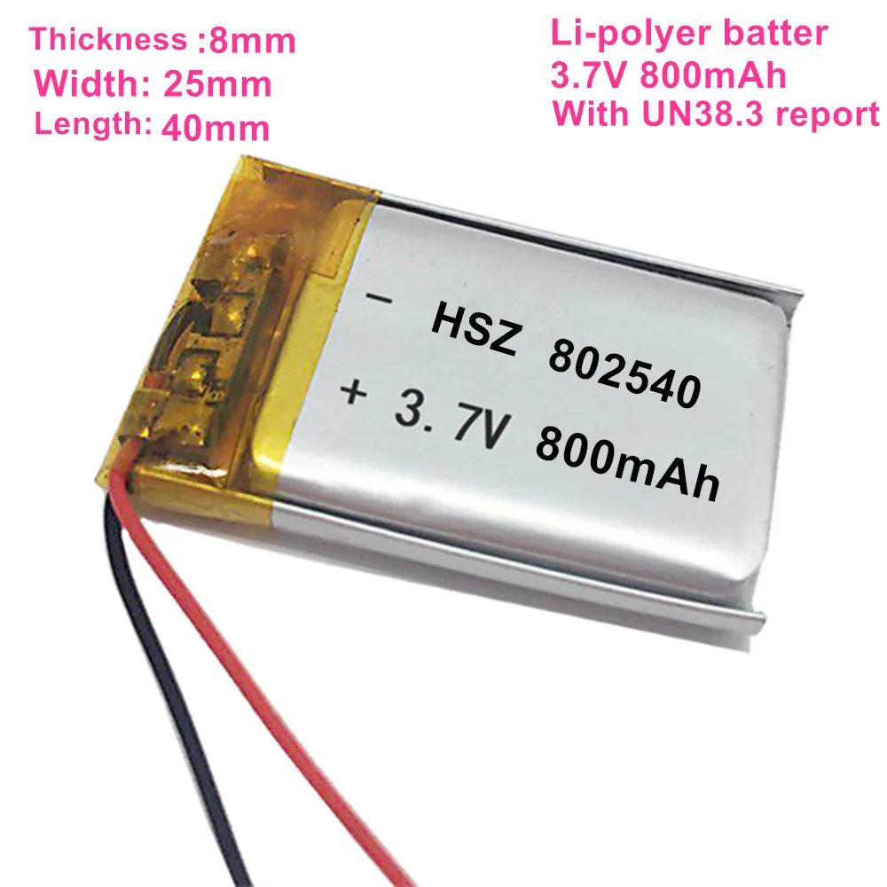 Free shipping 3.7V 800mAh Li-polyer rechargeable battery 802540 lithium batter with MSDS UN38.3 test report 200pcs/lot
Free shipping 3.7V 800mAh Li-polyer rechargeable battery 802540 lithium batter with MSDS UN38.3 test report 200pcs/lot