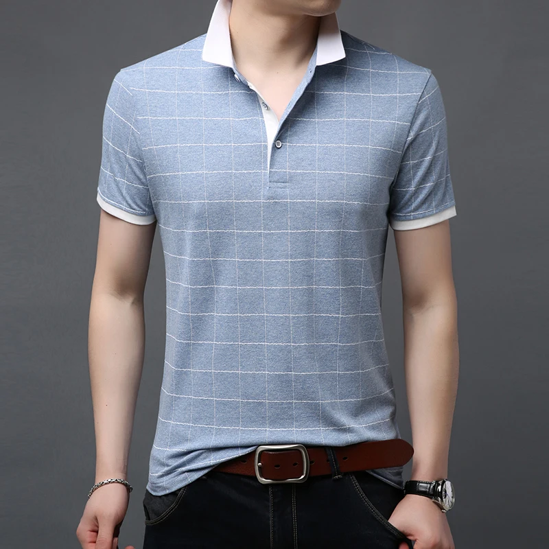 Мужская клетчатая рубашка-поло летняя рубашка с коротким рукавом и воротником в